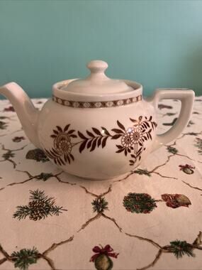 Vintage 1963 Sterling China Brown Floral Teapot Vitrified Restaurant Ware READ